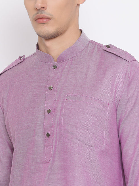 Vastramay Men's Purple Cotton Blend Kurta and Dhoti Set